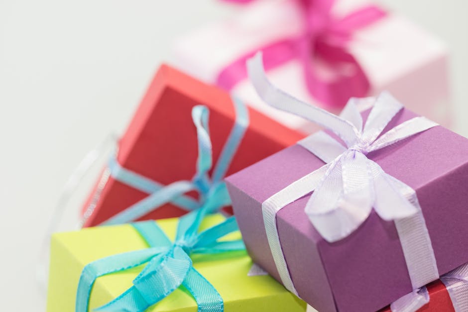 Curated colorful gift boxes with ribbons